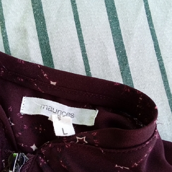 Womans L Maurices Red Relaxed 3/4 Sleeve Mandarin Collar Blouse Celestial - Picture 2 of 5